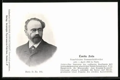 AK Emile Zola, Portrait und Kurzvita des Schriftstellers