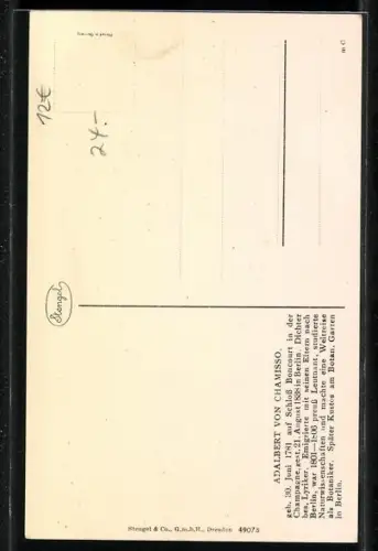 AK Porträtbild von Adalbert von Chamisso, Dichter bes. Lyriker