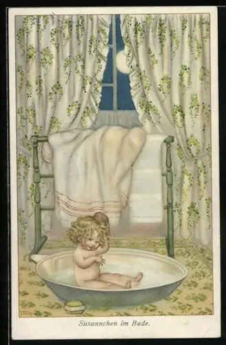 Künstler-AK sign. S.B.P.: Susannchen im Bade