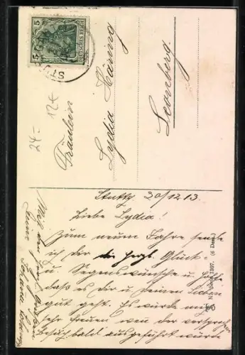 Künstler-AK Theo Zasche: Ein glückliches Neujahr!, Verliebte und Schneemann