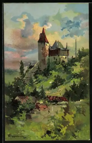 Künstler-AK Theodor Guggenberger: Kempten / Bayern, Burg Halde mit Umgebung