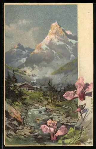 Künstler-AK Theodor Guggenberger: Berglandschaft mit Häusern