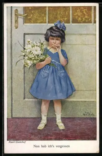 Künstler-AK Ruab Gnischaf: Nun hab ich`s vergessen, Mädchen mit Blumen
