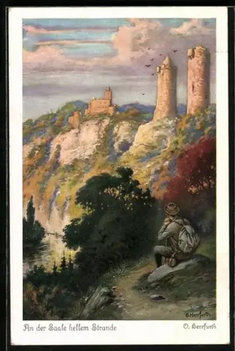 Künstler-AK Oskar Herrfurth: Burgen an der Saale, An der Saale hellem Strande