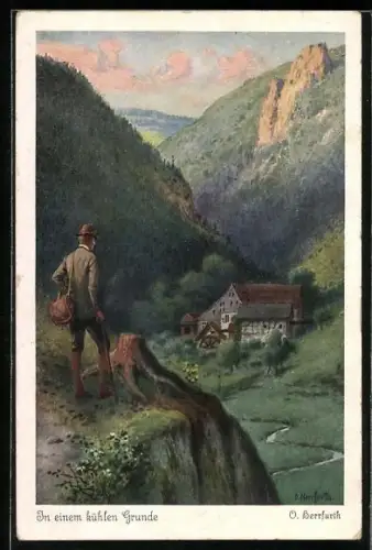 Künstler-AK Oskar Herrfurth: Wanderer in einem kühlen Grunde