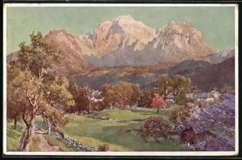 Künstler-AK Edward Theodore Compton: Schönau, Panorama mit dem Hohen Göll