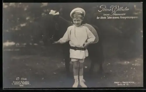 AK Prinz Wilhelm von Preussen, mit Pony an den Zügeln