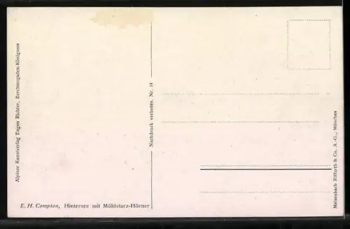Künstler-AK Edward Harrison Compton: Hintersee, Ortsansicht mit dem Mühlsturz Hörner
