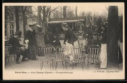 AK Paris. Paris Vécu, Aux Champs-Elysées - Les premiers pas, Kindermädchen mit Kleinkind