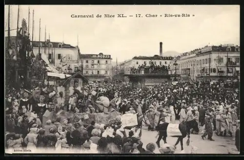 AK Nice, Carnaval XL, Char Ris-va-Ris mit Menschenmasse, Fasching