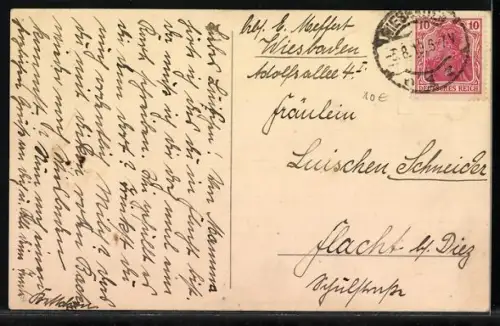 Künstler-AK Florence Hardy: Junge im Ruderboot überreicht Blumenstrauss an Mädchen