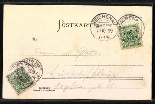 Künstler-Lithographie Carl Biese: Reichenau, Münster St. Maria und Markus, Ortsansicht von Mittelzell