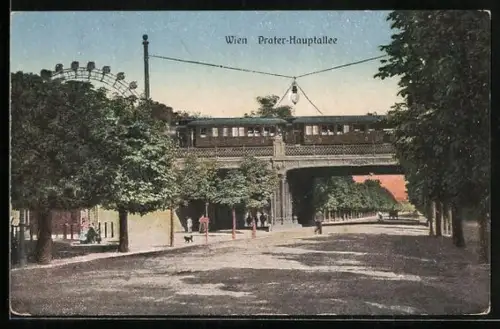 AK Wien, Prater-Hauptallee, Strassenbahn
