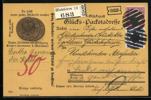 AK Glückspost, 20 Markk-Münzen des Deutschen Reiches