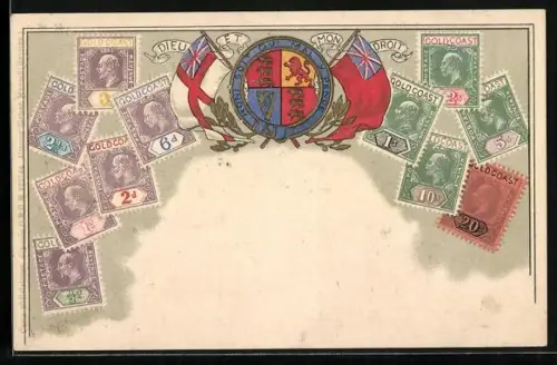 AK Goldcoast, Briefmarken & Wappen