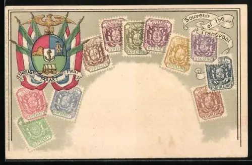 Präge-AK Transvaal, Wappen mit Fahnen, Briefmarken