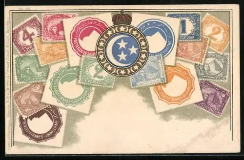 AK Briefmarken und Wappen Ägyptens, Krone
