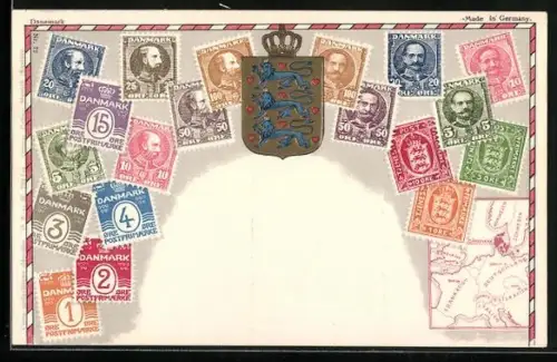 AK Briefmarken aus Dänemark