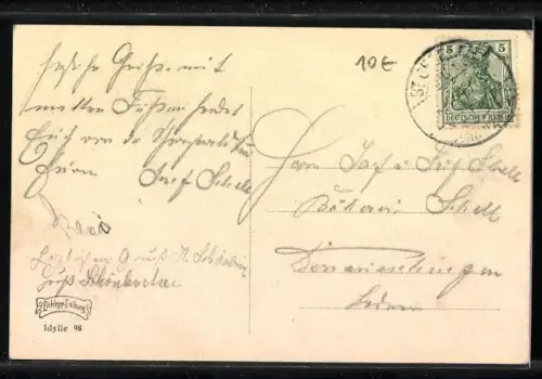 AK Mann mit Kindern bei der Heuernte