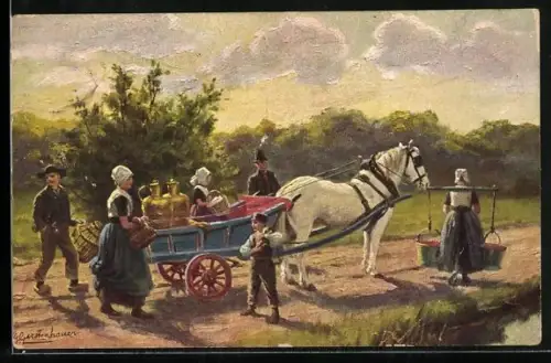 Künstler-AK Johan Georg Gerstenhauer: Pferdegespann mit Bauern