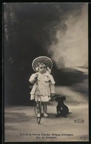 AK Prince Charles Philippe d`Orléans, Duc de Nemours, Portrait mit Hund
