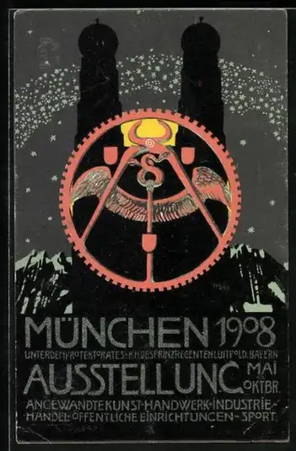 Künstler-AK München, Ausstellung 1908, Frauentürme unterm Sternenzelt