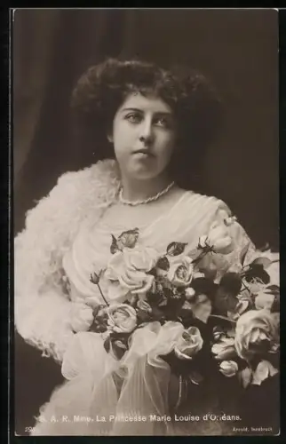 AK la Princesse Marie Louise d`Orléans, Portrait mit Hochsteckfrisur und Blumen