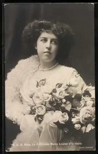 AK la Princesse Marie Louise d`Orléans, Portrait mit Hochsteckfrisur und Blumen