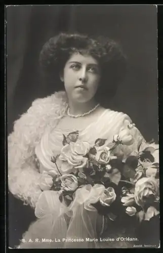 AK la Princesse Marie Louise d`Orléans, Portrait mit Hochsteckfrisur und Blumen