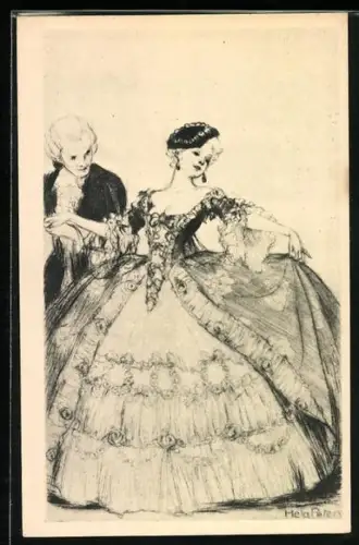 Künstler-AK Hela Peters: Die Krinoline, Paar auf dem Ball