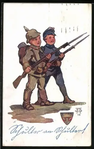 AK Deutscher Schulverein Nr. 742: Schulter an Schulter!, Zweibund, 1. Weltkrieg