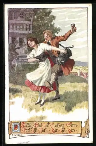 Künstler-AK Ernst Kutzer: Wanderbursche tanzt mit seiner Geliebten