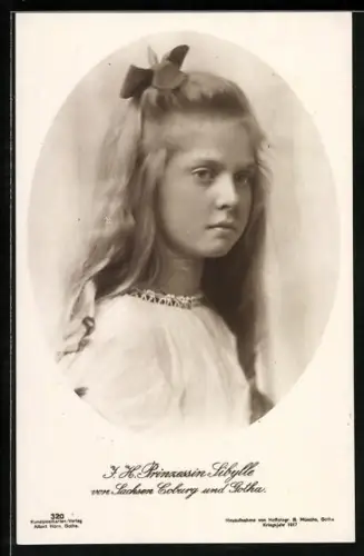 AK I.H. Prinzessin Sibylle von Sachsen-Coburg-Gotha mit Schleife im Haar