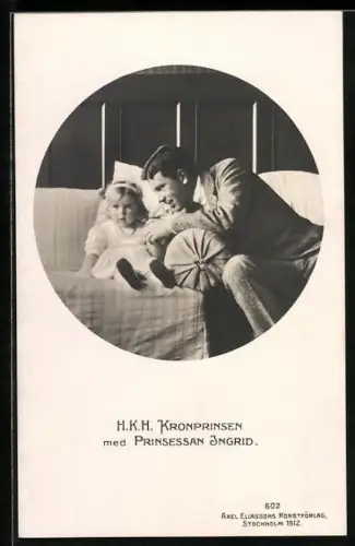 AK Kronprinz von Schweden mit der kleinen Prinzessin Ingrid