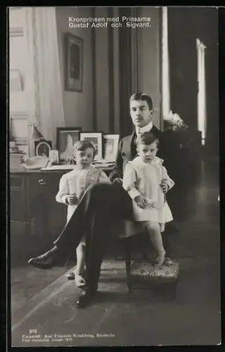 AK Kronprinz von Schweden mit Prinzen Gustaf Adolf und Sigvard