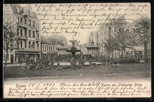 AK Essen, Partie am Limbecker Platz mit Brunnen
