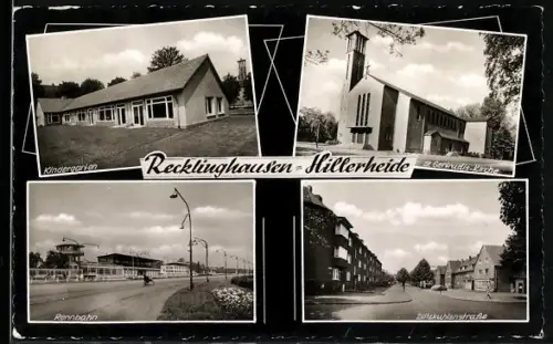 AK Recklinghausen-Hillerheide, Kindergarten, St. Gertrudis-Kirche, Rennbahn, Blitzkuhlenstrasse