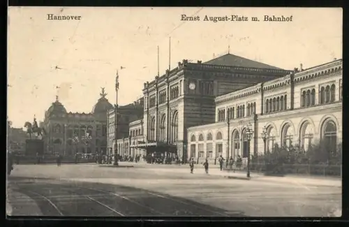 AK Hannover, Ernst August-Platz mit Bahnhof
