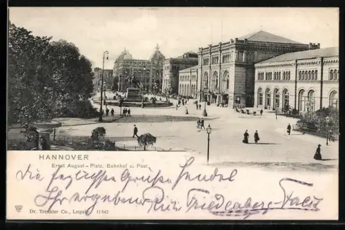AK Hannover, Ernst August-Platz, Bahnhof, Post