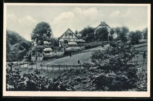 AK Essen-Bredeney, Terrassen-Garten Zur Wolfsbachquelle, Gasthaus Heinrich Bruckmann