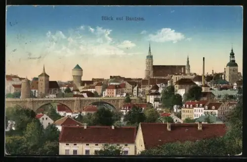 AK Bautzen, Blick auf die Stadt mit Türmen und Kirche