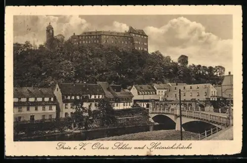 AK Greiz i. V., Oberes Schloss und Heinrichsbrücke
