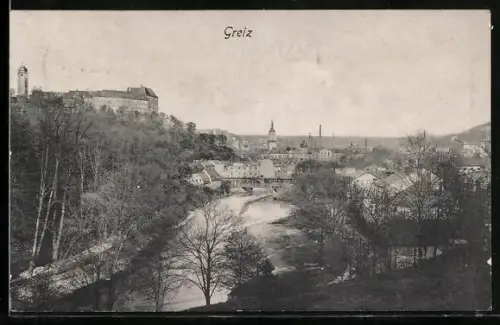 AK Greiz, Schloss und Stadtansicht