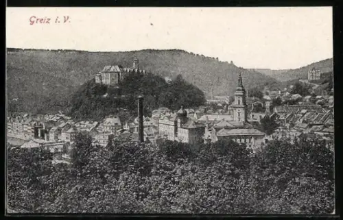 AK Greiz i. V., Schloss, Stadtansicht