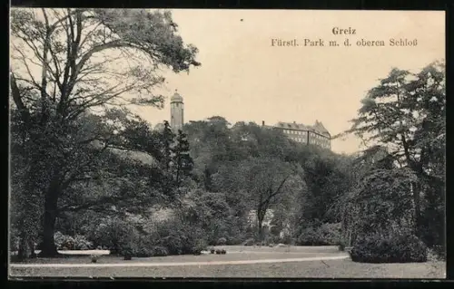 AK Greiz, Fürstlicher Park mit dem oberen Schloss