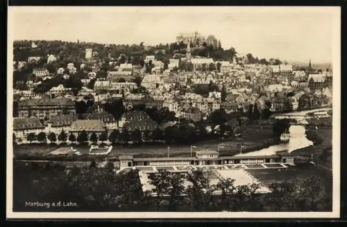 AK Marburg a. d. Lahn, Schloss, Stadtansicht, Freibad