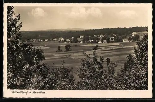 AK Ullersdorf / Dresdner Heide, Ortsansicht mit Feldern und Siedlung