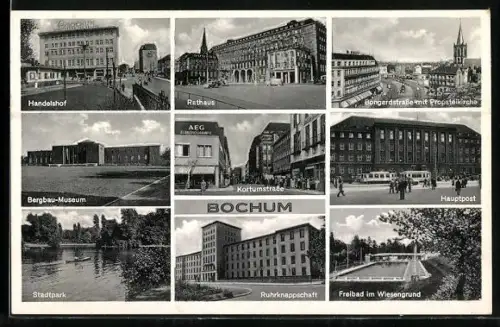 AK Bochum, Rathaus, Bergbau-Museum, Ruhrknappschaft