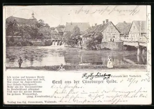 AK Walsrode /Lüneburger Heide, Vorbrück, Fluss mit Brücke und Häusern
