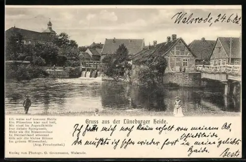 AK Walsrode /Lüneburger Heide, Ortsansicht mit Fluss und Brücke